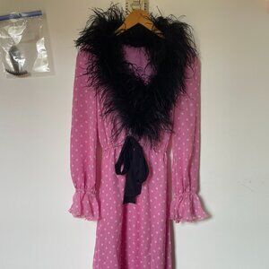 Alessandra Rich pink polka dot ostrich dress, size 36